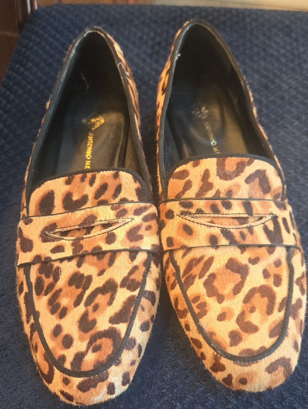 ANTONIO MELANI Leopard-Print Penny Loafers in Tan and Brown